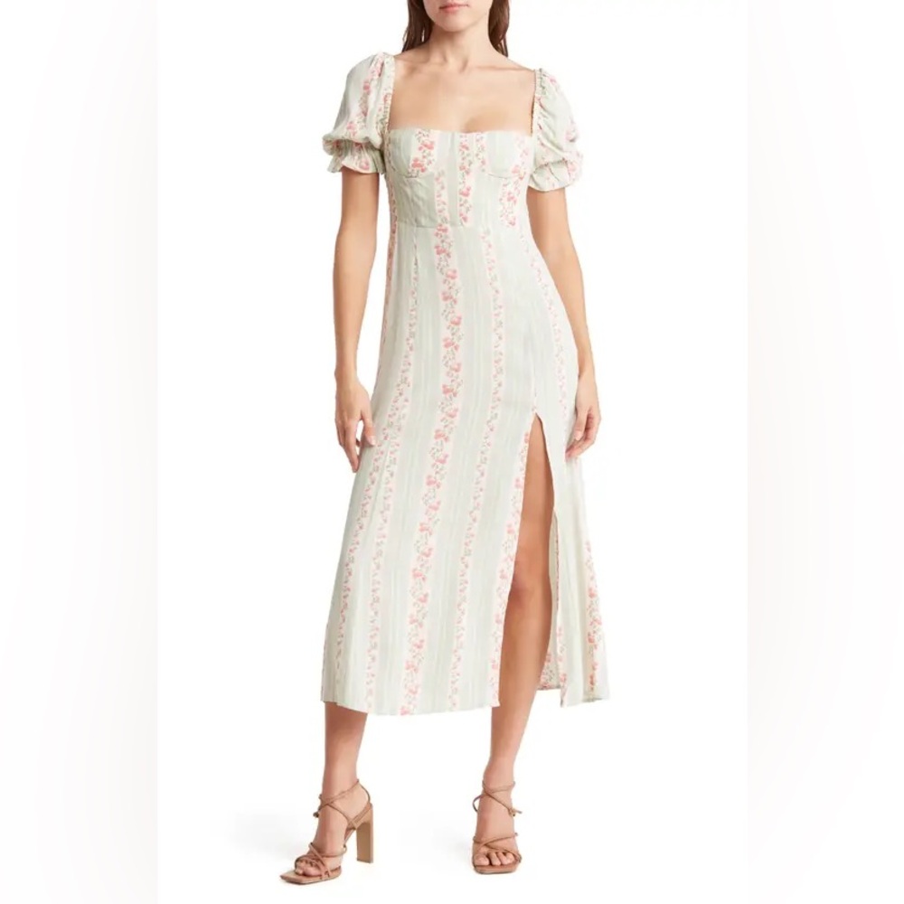 WeWoreWhat Puff Sleeve Midi Dress In Rosewood Multi 2